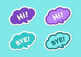 Cute Hello and Bye greeting speech bubble icon set. Simple flat vector illustration.
