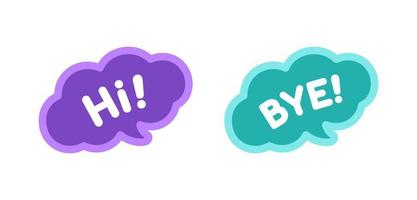 Cute Hello and Bye greeting speech bubble icon set. Simple flat vector illustration.