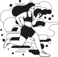 Fitness girl running and exercising illustration in doodle style png