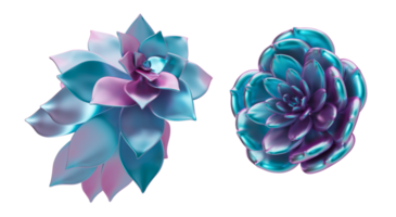 Holographic plants, flowers on transparent background. Cut out graphic design elements. Trendy and futuristic, iridescent objects. 3D rendering. png