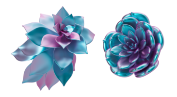 Holographic plants, flowers on transparent background. Cut out graphic design elements. Trendy and futuristic, iridescent objects. 3D rendering. png