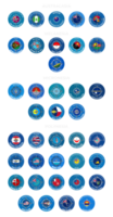 Set of  illustrations of the flags of the countries of Australia and Oceania in the form of a wind rose. Groups of Australasia, Micronesia, Melanesia and Polynesia. png