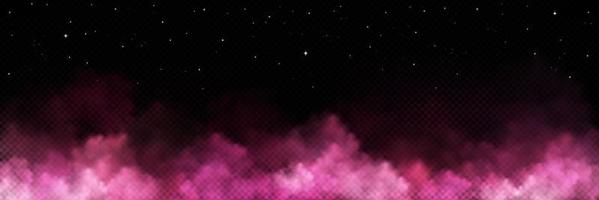 Pink smoke on dark background, stars in night sky vector