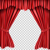 Open red silk fabric curtains, realistic vector