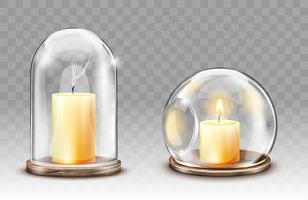 Glass domes with hole, candle holder realistic vector
