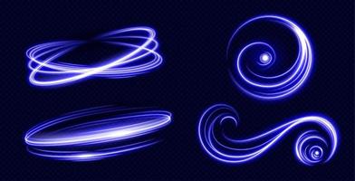 Set of neon blue abstract swirls on black vector