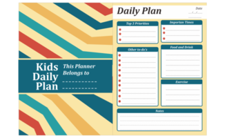 Kids Daily Plan With Stripe Retro Theme Design png