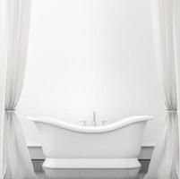 Interior background - bathroom with white curtains. Mock up background - 3D illustration photo