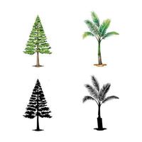 collection of two different trees and shadows vector