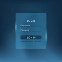 Glassmorphism vector concept. Glass effect login page with neon. Mobile app login and signup UI concept. vector