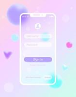 Log In and Sign Up UI UX Screen Design. Smartphone image, glass texture app, page entry vector