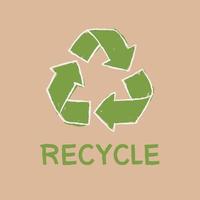 icono reciclar mano dibujar de ambiental problema, verde energía ahorro en marrón antecedentes. vector diseño ilustración.