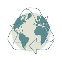 Ecology recycles arrows symbol concept with a globe inside hand draw on white background. Recycle icon. Vector design illustration.