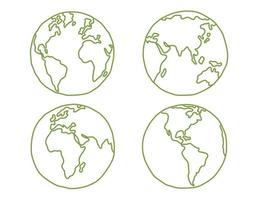 Set of  line Globe isolated planet earth map hand draw on white background. Vector design illustration.