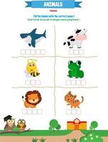 llenar el espacios en blanco con animales nombres para niños vector