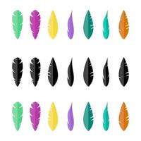 Feather icon set. Set of modern flat colorfull feather vector icons for web design isolated on white background. Feather silhouette. Feather brushes.