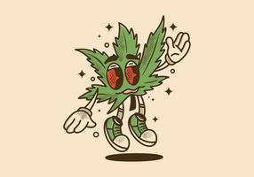 Mascot character of cannabis leaf with red eyes and stoned face vector