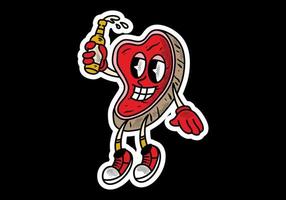 Mascot character of meat holding a beer bottle with happy face vector