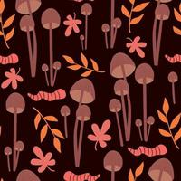 cute abstract autumn fall seamless vector pattern background illustration with mushrooms, worms and leaves