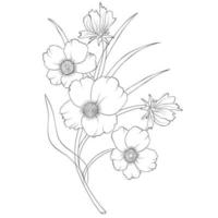 gratis vector línea Arte y mano dibujo flor Arte negro y blanco plano diseño sencillo flor