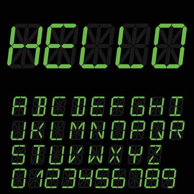 digital font sign. Retro alphabet