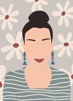 hermosa resumen boho hembra retrato moderno de moda vector póster ilustración con mano dibujado margarita flores antecedentes