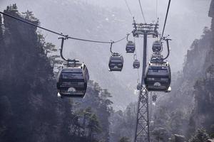 Hunan, China- FEB 29, 2016. Tianmen Shan cable car is the longest cable car ride in the world, covering a distance of 7,455 meters. The car runs from Zhangjiajie downtown up to Tianmen Shan, China photo