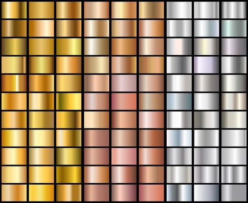 Set of Realistic silver, rose gold and golden gradients