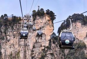 Hunan, China- FEB 29, 2016. Tianmen Shan cable car is the longest cable car ride in the world, covering a distance of 7,455 meters. The car runs from Zhangjiajie downtown up to Tianmen Shan, China photo