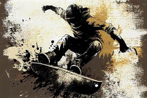 Skateboarding background. Extreme sports vector illustration with guy man skater photo