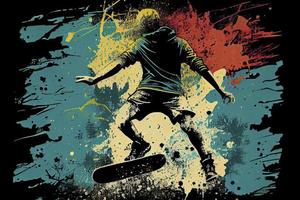 Skateboarding background. Extreme sports vector illustration with guy man skater photo
