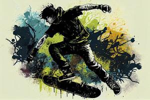 Skateboarding background. Extreme sports vector illustration with guy man skater photo