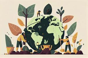 little men prepare for the day of the Earth, save the planet, save energy, the concept of the Earth day vector photo