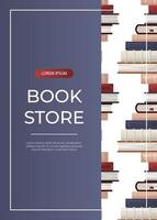 Promo flyer with with reading pattern of stack of books. World book day. Books pile. Bookstore, bookshop, library, book lover, bibliophile, education. A4 for poster, banner, cover vector