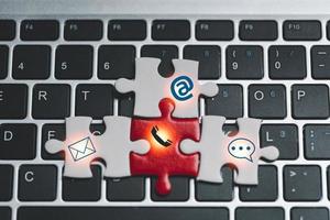 Website page contact us or e-mail marketing concept, Customer support hotline Contact us people connection. email, call phone, address, Chat message icons on keyboard. banner with copy space. photo