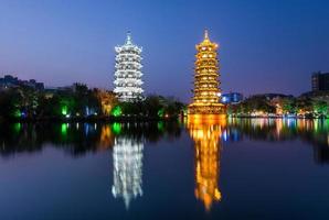 Sun and Moon Pagodas in downtown of Guilin, Guangxi Province, China. photo