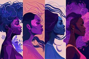 Four BIPOC Pink Blue Purple Abstract Illustration Woman Indigenous People Of Colour photo