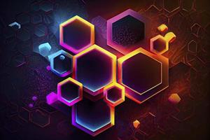 Abstract hexagonal shapes background with neon color elements photo