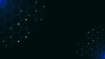 Hexagonal with glowing particles on dark blue background. Science, technology, medicine, chemistry, data network background design. Vector illustration.