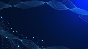 Abstract hexagonal with wavy lines  with particles and glowing blue effect for technology background. Vector illustration.