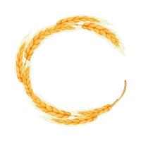 Wreath from spikelet, golden color wheat round frame in cartoon style isolated on white background vector