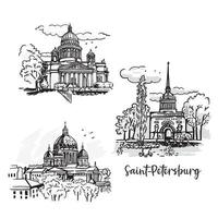 A set of views of St. Petersburg Russia. Graphic sketches. Black and white architecture graphics vector