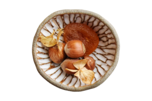 Brown nuts in a bowl isolated on a transparent background png