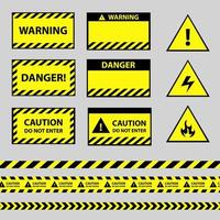 Warning, caution danger sign and tape, Black Yellow Stripes Barricade Tape and sign vector