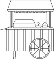 bright vector illustration of a cart with ice cream, sweet snacks, street food, sweets for children, doodle and sketch, coloring book