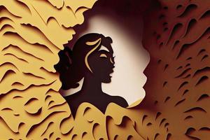 Women's Day poster with woman silhouette and fists inside in paper cut and copy space photo