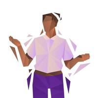 Low poly black man in shirt and trousers, office employee. vector
