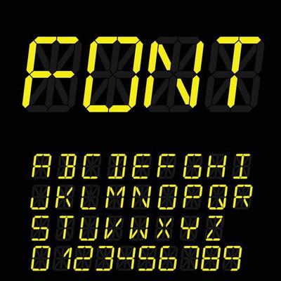digital font sign. Retro alphabet