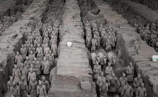 XIAN,CHINA -OCT 24-The Terracotta Army or the Terra Cotta Warriors and Horses, buried in the pits next to the Qin Shi Huang's tomb in 210-209 BC. October 24, 2015 in Xian of Shaanxi Province, China. photo