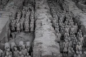 XIAN,CHINA -OCT 24-The Terracotta Army or the Terra Cotta Warriors and Horses, buried in the pits next to the Qin Shi Huang's tomb in 210-209 BC. October 24, 2015 in Xian of Shaanxi Province, China. photo